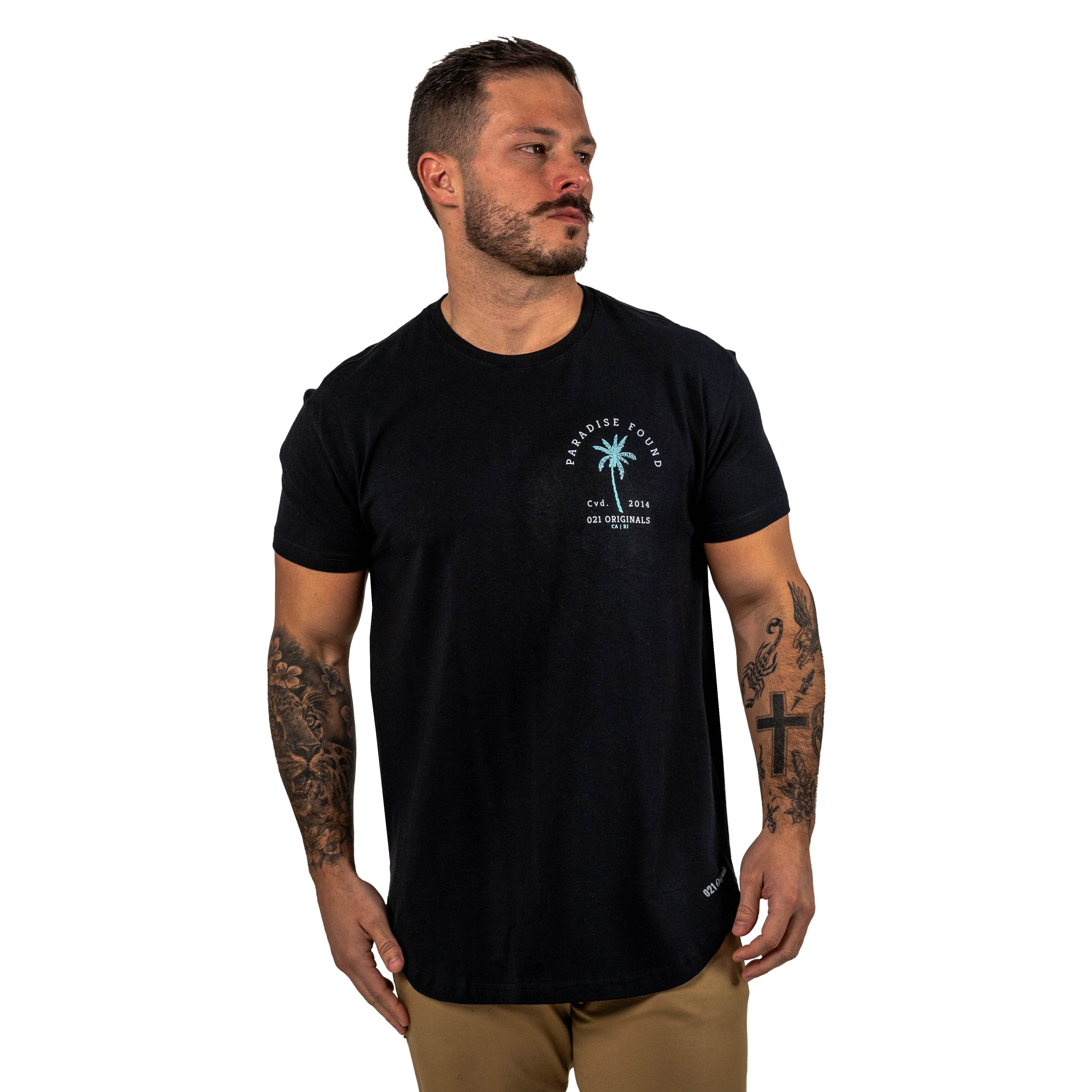 PARADISE PALM DROP-CUT T-SHIRT - PRETO