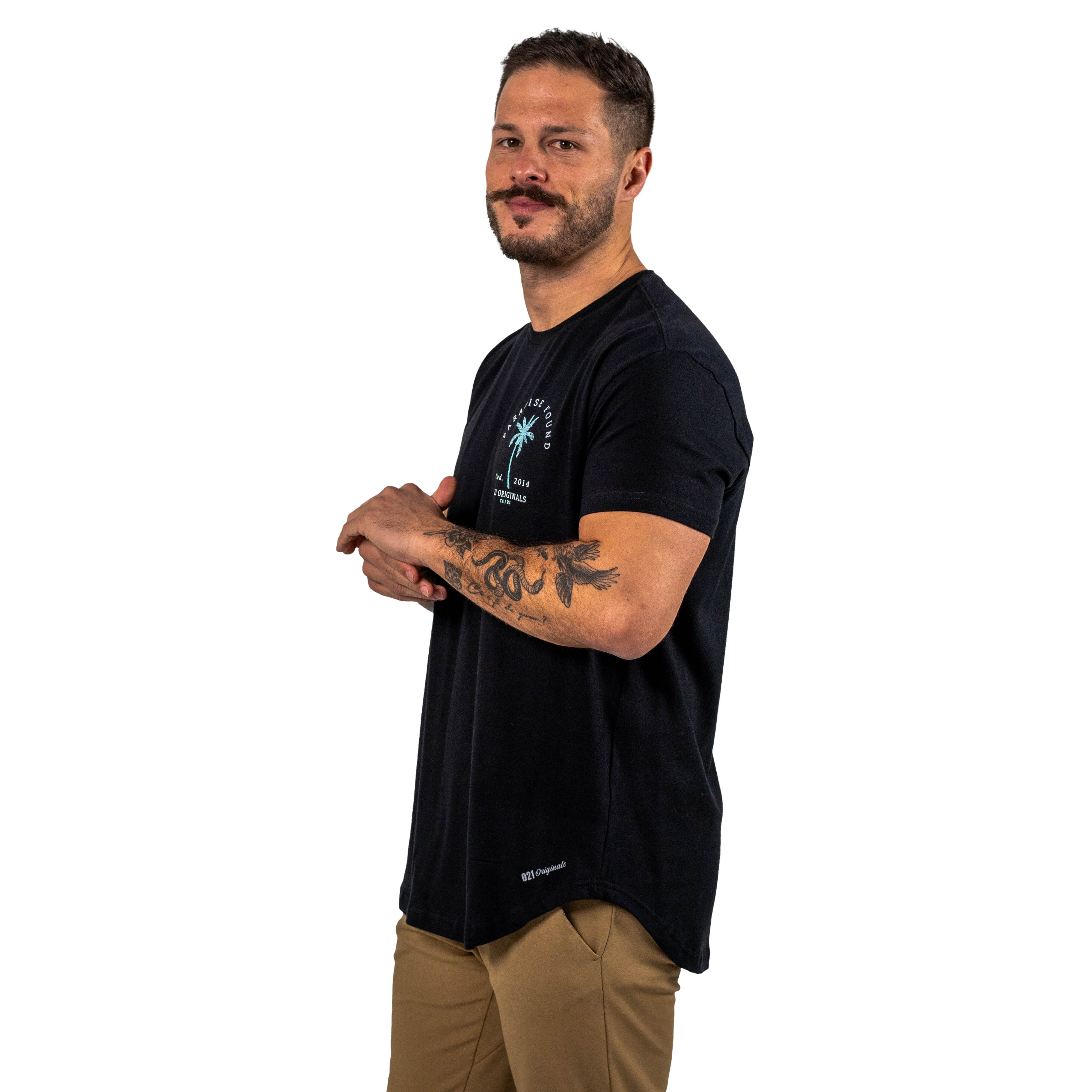 PARADISE PALM DROP-CUT T-SHIRT - PRETO