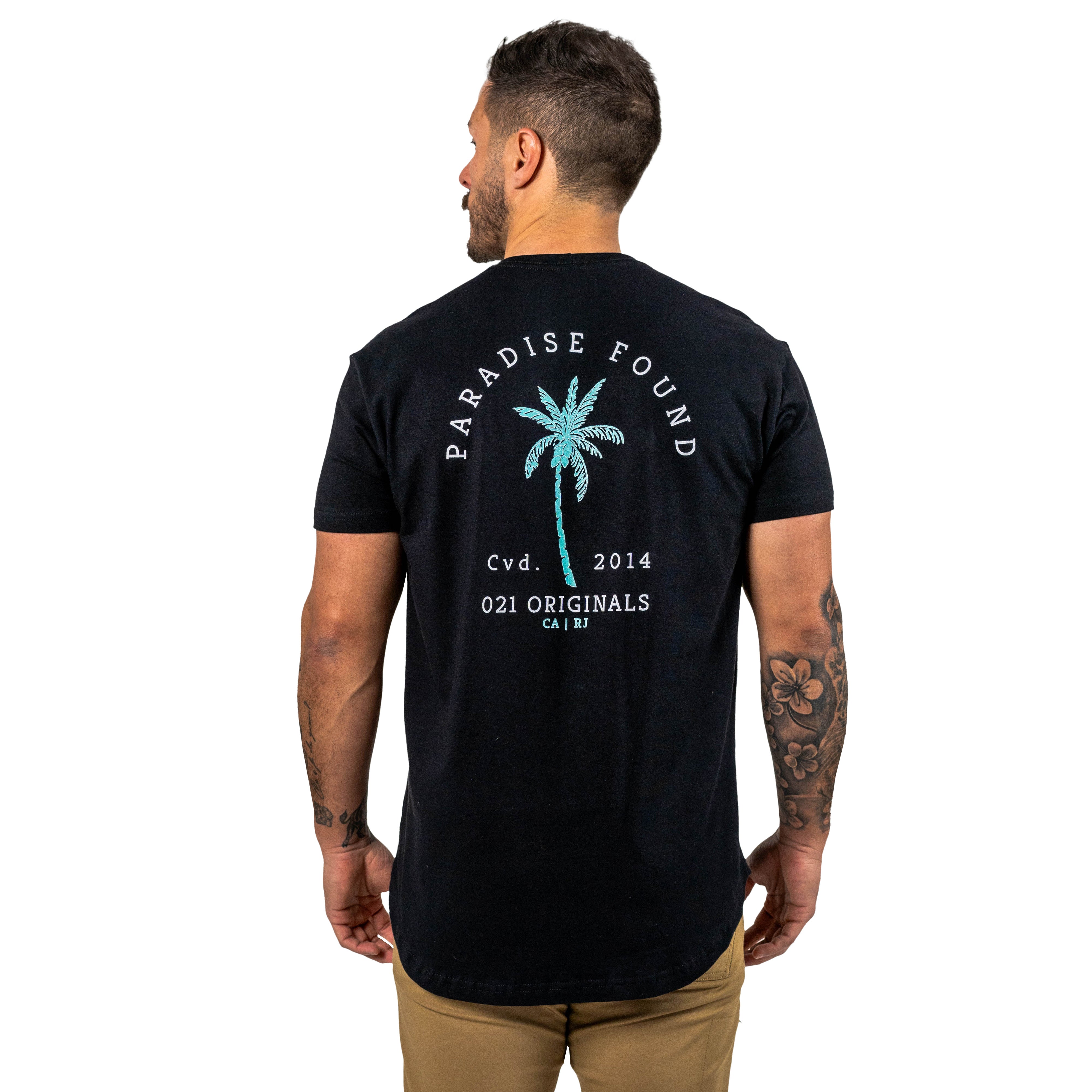 PARADISE PALM DROP-CUT T-SHIRT - PRETO