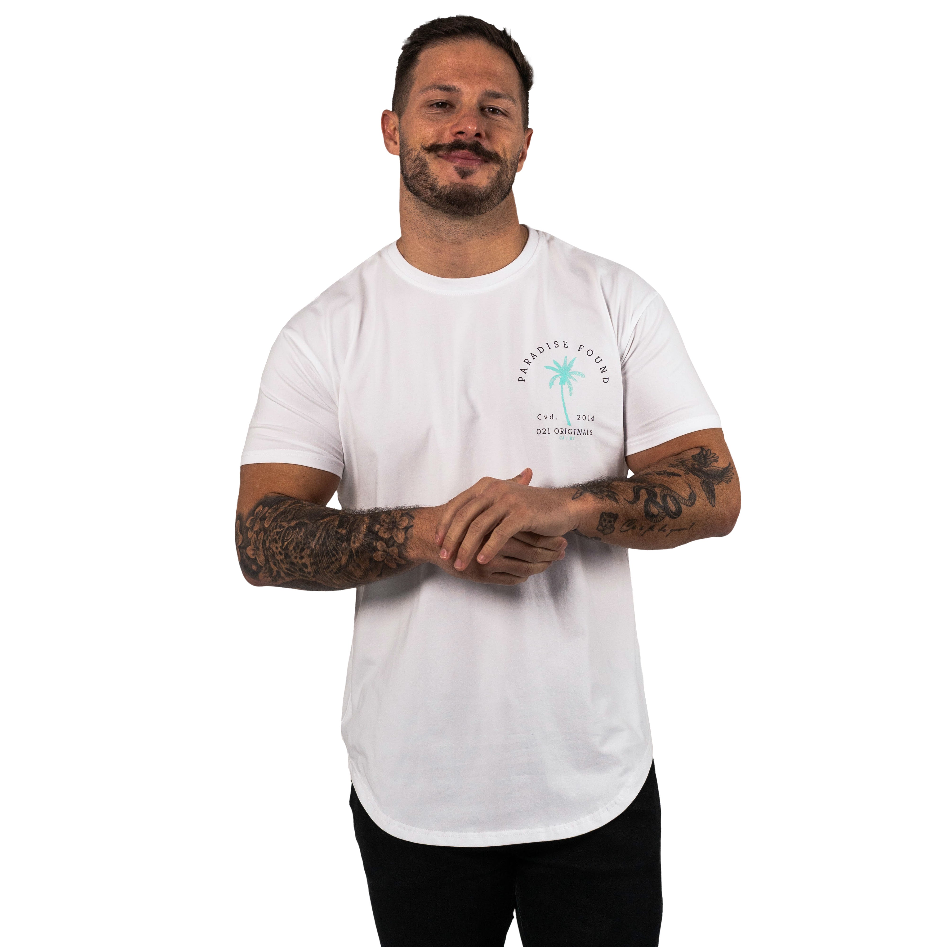 PARADISE PALM DROP-CUT T-SHIRT - BRANCO