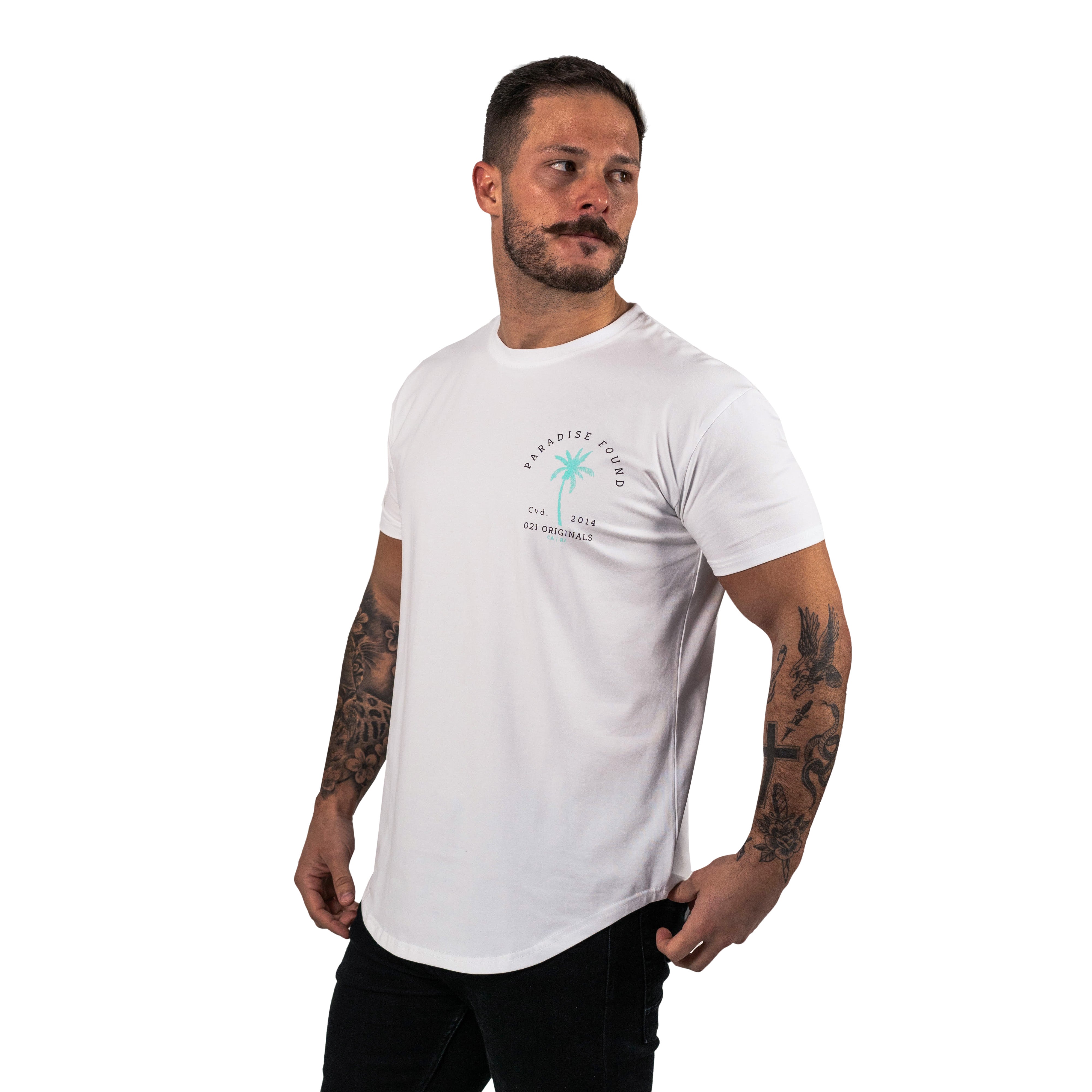 PARADISE PALM DROP-CUT T-SHIRT - BRANCO