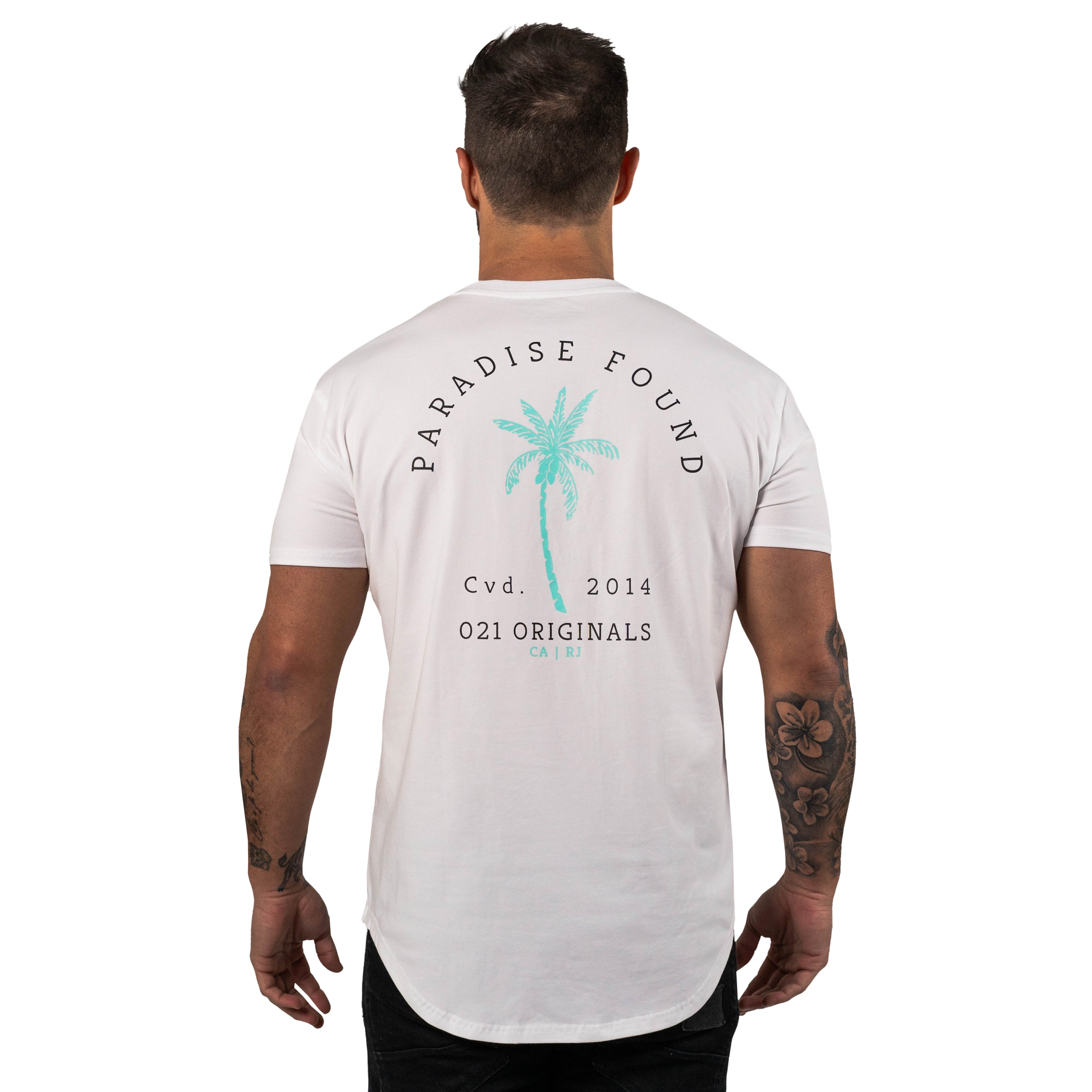 PARADISE PALM DROP-CUT T-SHIRT - BRANCO